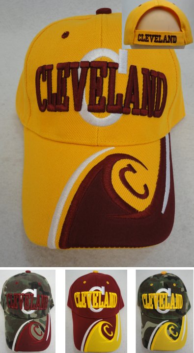 ''CLEVELAND Hat ''''C'''' [C/Wave on Bill] Wine/GOLD''